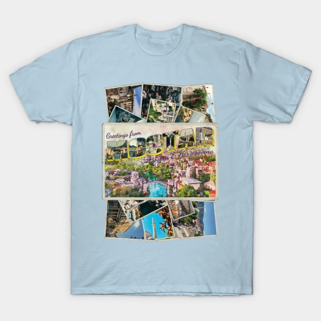 Greetings from Mostar in Bosna and Herzegovina Vintage style retro design T-Shirt by DesignerPropo